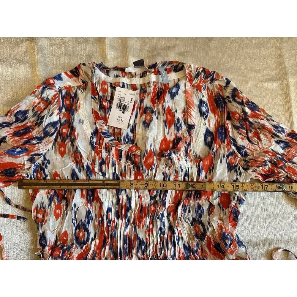 Beach Lunch Lounge A PEA‎ IN THE POD Orange White Blue Geometric Top Boho Smal - Picture 7 of 11